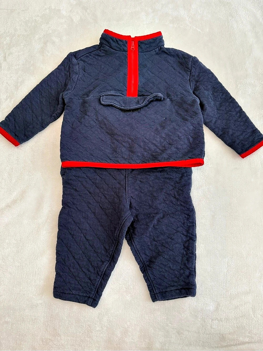 Janie and Jack Quilted Half-Zip Pullover and Jogger Set Navy & Red (size 12-18M)